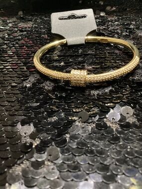 House of Harlow Gold Textured Hinged Bangle Bracelet with Magnetic Closure